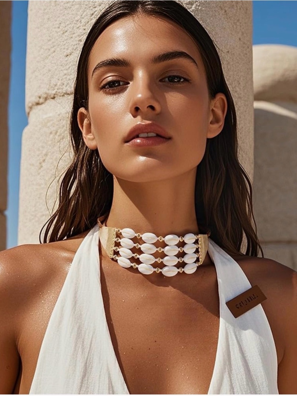 Gold & White Shell Choker Necklace - Beach Luxe